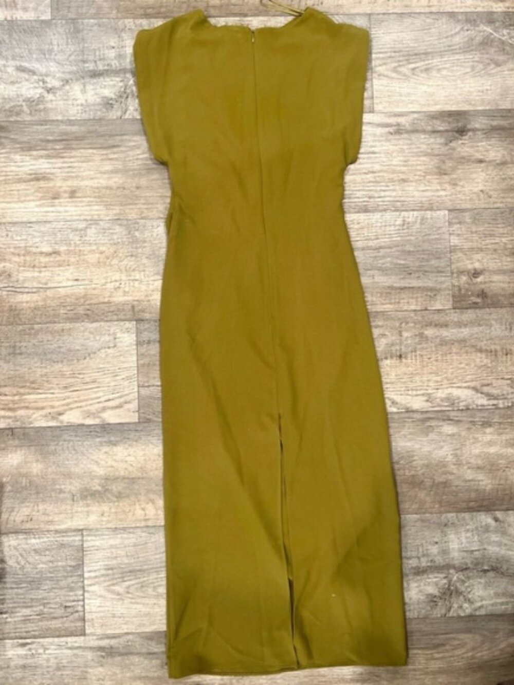 Zara NWT Olive Green Ruched Gold Hardware Midi Dress L - Picture 16 of 16